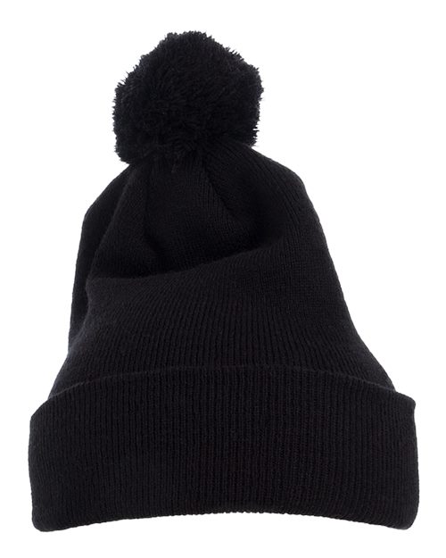YP Classics 1501P — Pom-Pom Cuffed Knit Beanie — Black