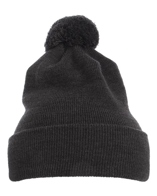 YP Classics 1501P — Pom-Pom Cuffed Knit Beanie — Dark Grey