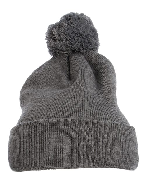 YP Classics 1501P — Pom-Pom Cuffed Knit Beanie — Heather Grey