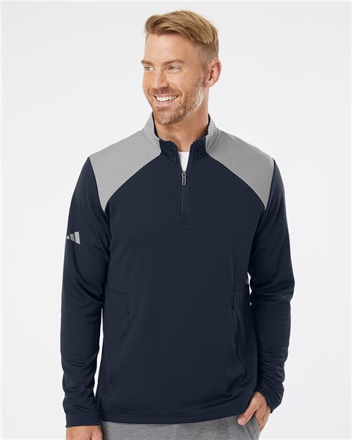 Adidas A532 — Men's Textured Mixed Media Quarter-Zip Pullover — main view