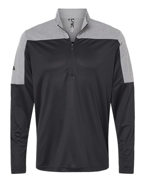 Adidas A552 — Men's Ultimate365 Lightweight Colorblocked Quarter-Zip Pullover — Black/ Grey Three Melange