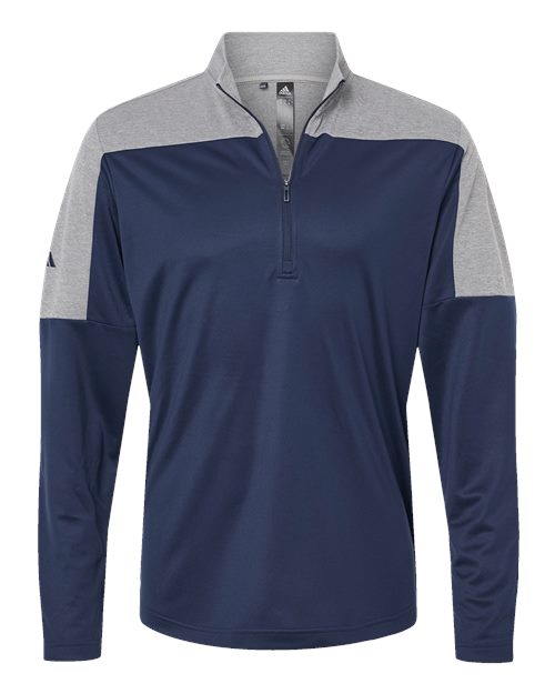 Adidas A552 — Men's Ultimate365 Lightweight Colorblocked Quarter-Zip Pullover — Collegiate Navy/ Grey Three Melange