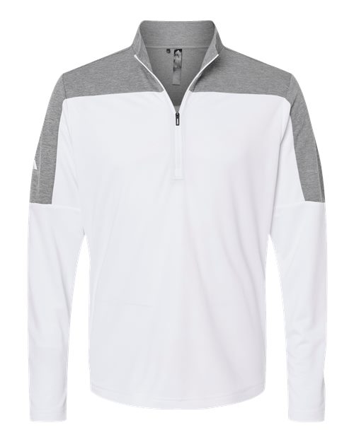 Adidas A552 — Men's Ultimate365 Lightweight Colorblocked Quarter-Zip Pullover — White/ Grey Three Melange