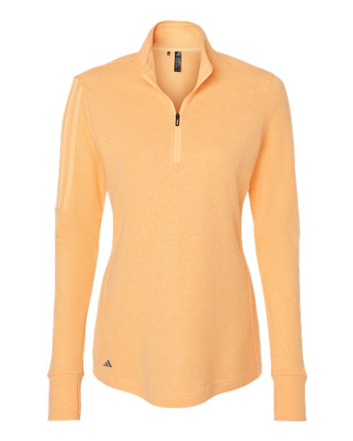Adidas A555 — Women's 3-Stripes Quarter-Zip Sweater Pullover — Acid Orange Melange