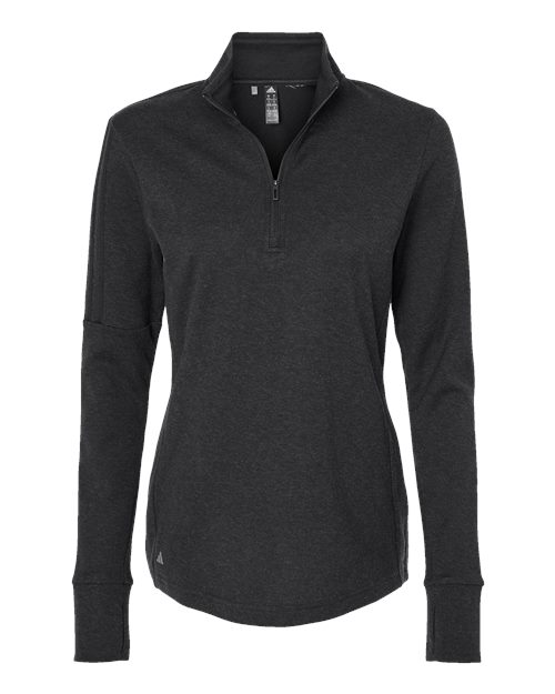 Adidas A555 — Women's 3-Stripes Quarter-Zip Sweater Pullover — Black Melange