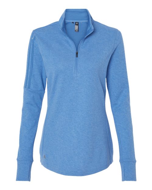 Adidas A555 — Women's 3-Stripes Quarter-Zip Sweater Pullover — Focus Blue Melange