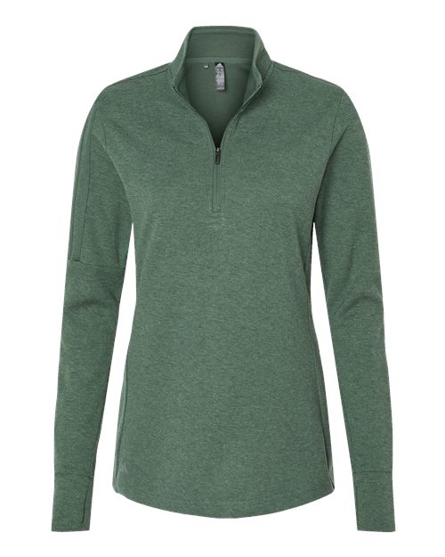 Adidas A555 — Women's 3-Stripes Quarter-Zip Sweater Pullover — Green Oxide Melange