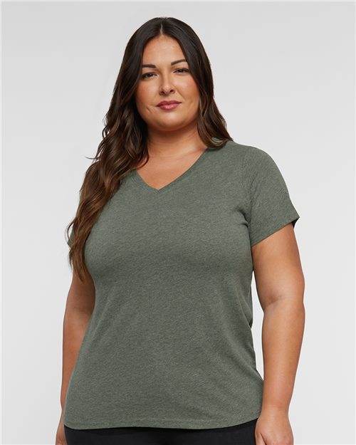 LAT 3817 — Women's Curvy Collection Fine Jersey V-Neck Tee — main view