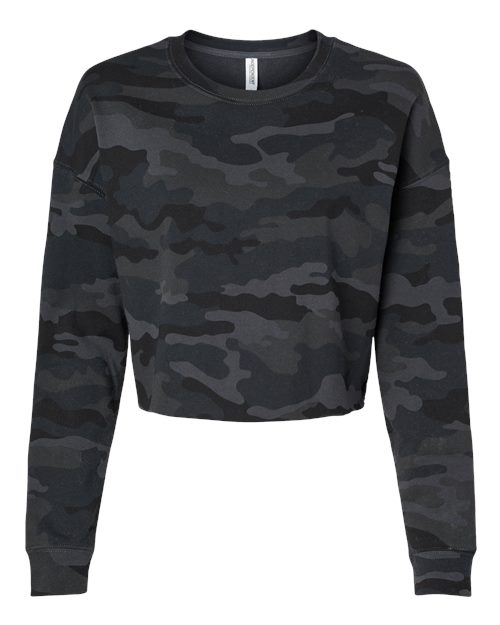 Independent Trading Co. AFX24CRP — Women's Lightweight Crop Crewneck Sweatshirt — Black Camo