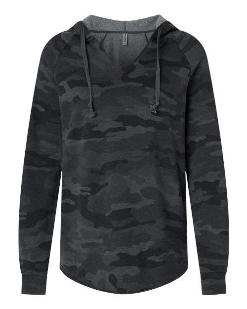 Independent Trading Co. PRM2500 — Women’s Lightweight California Wave Wash Hooded Sweatshirt — Black Camo Heather