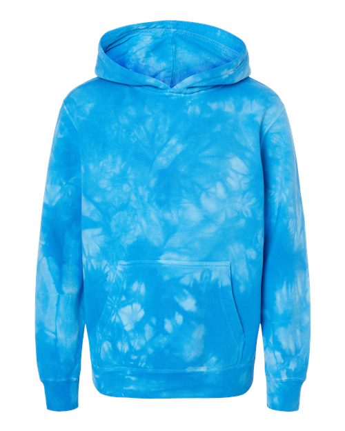 Independent Trading Co. PRM1500TD — Youth Midweight Tie-Dyed Hooded Sweatshirt — Tie Dye Aqua Blue