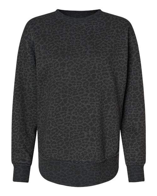 LAT 3525 — Women's Weekend Fleece Crewneck Sweatshirt — Black Leopard