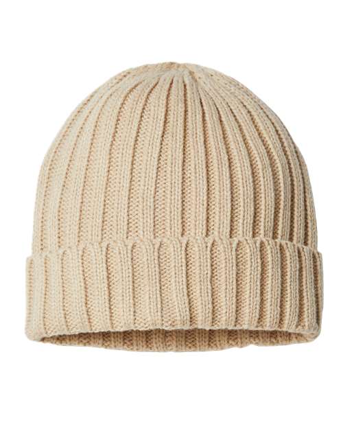 Atlantis Headwear SHORE — Sustainable Cable Knit Cuffed Beanie — Light Beige