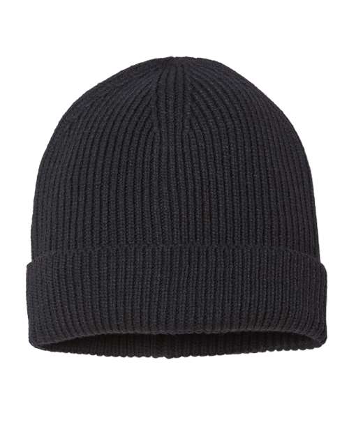 Atlantis Headwear ANDY — Sustainable Fine Rib Cuffed Beanie — Black