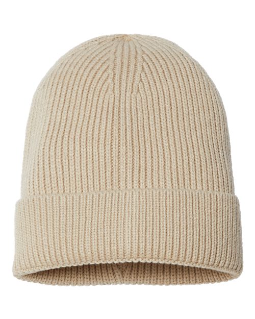 Atlantis Headwear ANDY — Sustainable Fine Rib Cuffed Beanie — Light Beige