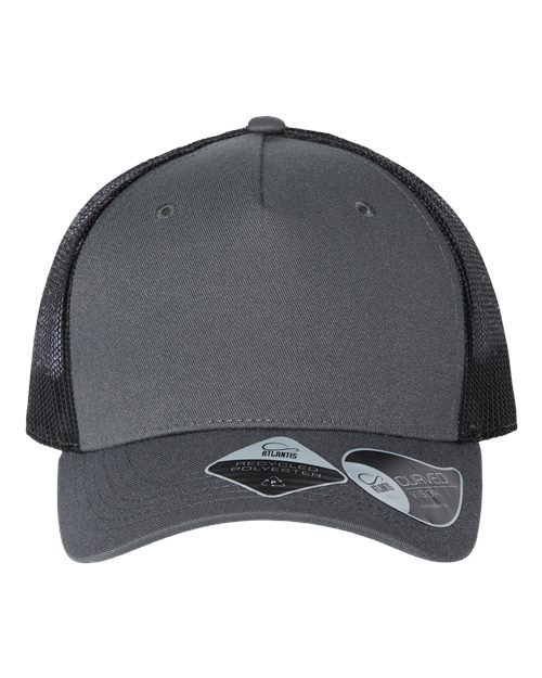 Atlantis Headwear ZION — Sustainable Five-Panel Trucker Cap — Dark Grey/ Black