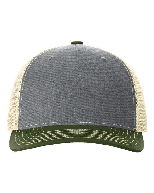 Richardson 112FP — Five-Panel Trucker Cap — Heather Grey/ Birch/ Army Olive