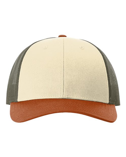 Richardson 115 — Low Pro Trucker Cap — Cream/ Loden Green/ Dark Orange