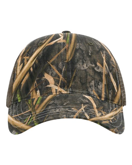 Richardson 111P — Garment Washed Printed Trucker Cap — Shadow Grass Habitat/ Brown
