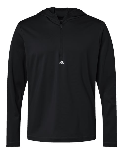 Adidas A596 — Men's Lightweight Quarter-Zip Hooded Pullover — Black