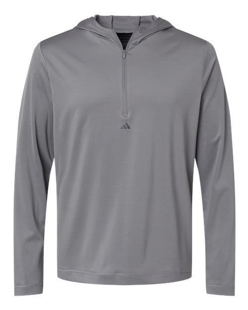 Adidas A596 — Men's Lightweight Quarter-Zip Hooded Pullover — Grey Three