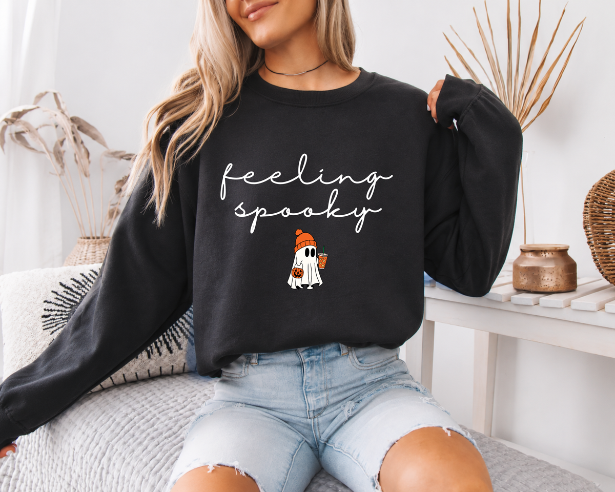 Feeling Spooky Sweatshirt, Iced Coffee Ghost Halloween Crewneck, Pumpkin Ghost Sweater, Cute Fall Sweatshirt, Comfort Colors Sweatshirt