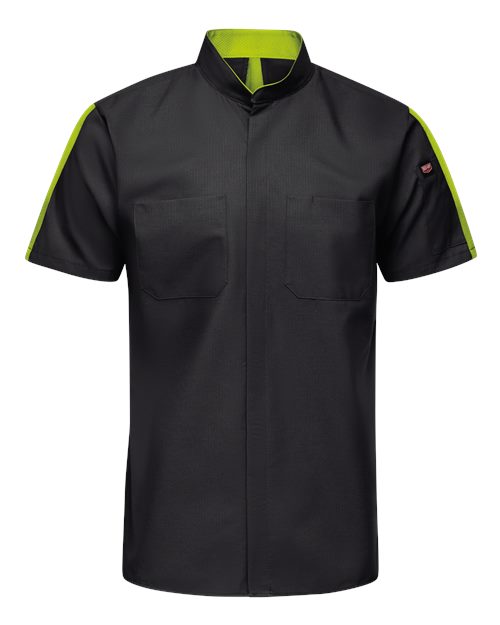 Red Kap SX46 — Men's Mimix™ Pro+ Short Sleeve Work Shirt With OilBlok — Black/ High Vis Yellow