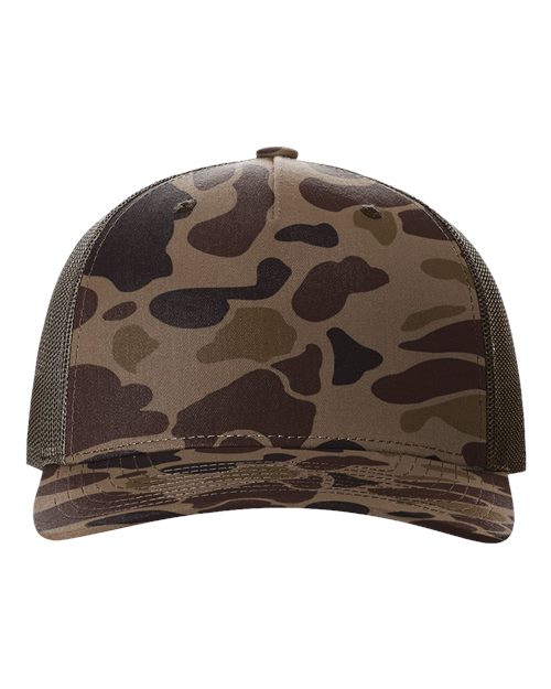 Richardson 112PFP — Printed Five-Panel Trucker Cap — Bark Duck Camo/ Brown