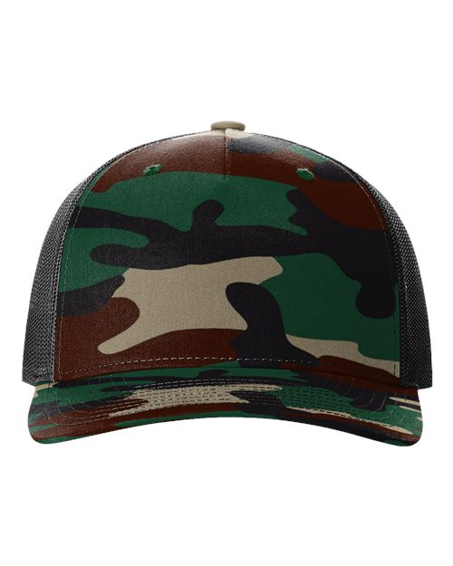 Richardson 112PFP — Printed Five-Panel Trucker Cap — Green Camo/ Black