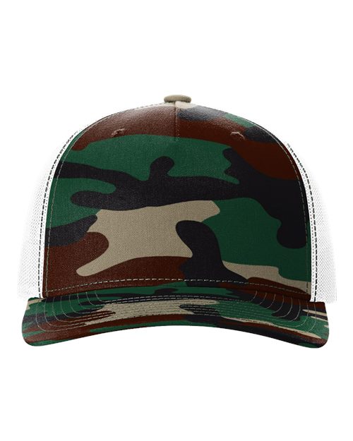 Richardson 112PFP — Printed Five-Panel Trucker Cap — Green Camo/ White