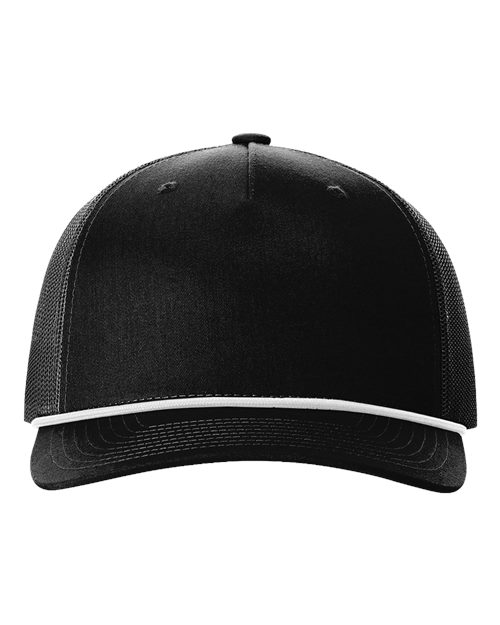 Richardson 112FPR — Five-Panel Trucker Rope Cap — Black/ White