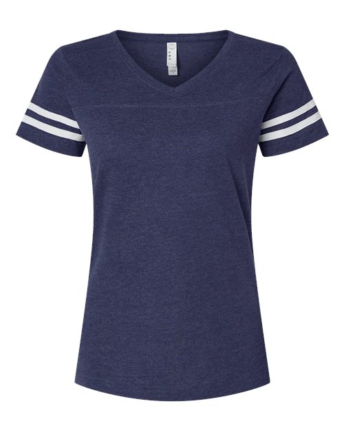 LAT 3537 — Women's Football V-Neck Fine Jersey Tee — Vintage True Navy/ Blended White