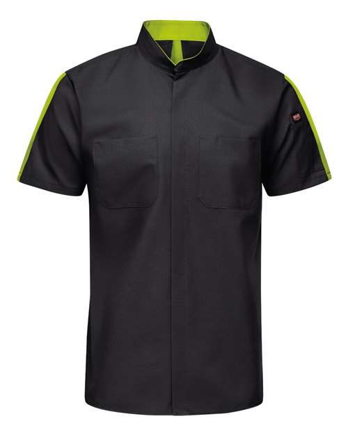 Red Kap SX46T — Men's Tall Mimix™ Pro+ Short Sleeve Work Shirt With OilBlok — Black/ High Vis Yellow