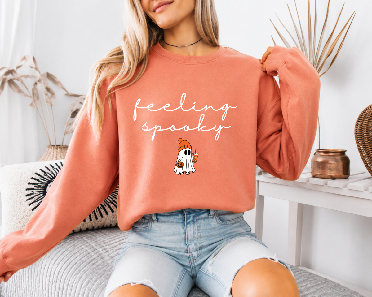 Feeling Spooky Sweatshirt, Iced Coffee Ghost Halloween Crewneck, Pumpkin Ghost Sweater, Cute Fall Sweatshirt, Comfort Colors Sweatshirt
