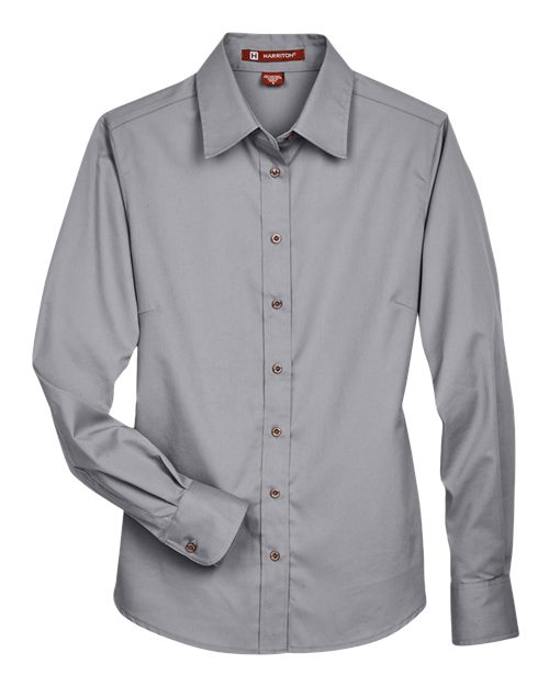 Harriton M500W — Women's Easy Blend™ Long Sleeve Twill Dress Shirt with Stain-Release — Dark Grey
