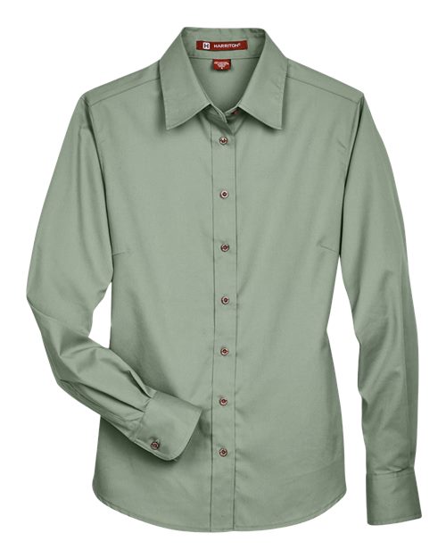 Harriton M500W — Women's Easy Blend™ Long Sleeve Twill Dress Shirt with Stain-Release — Dill