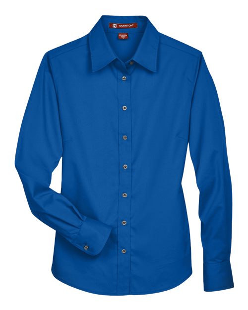 Harriton M500W — Women's Easy Blend™ Long Sleeve Twill Dress Shirt with Stain-Release — French Blue