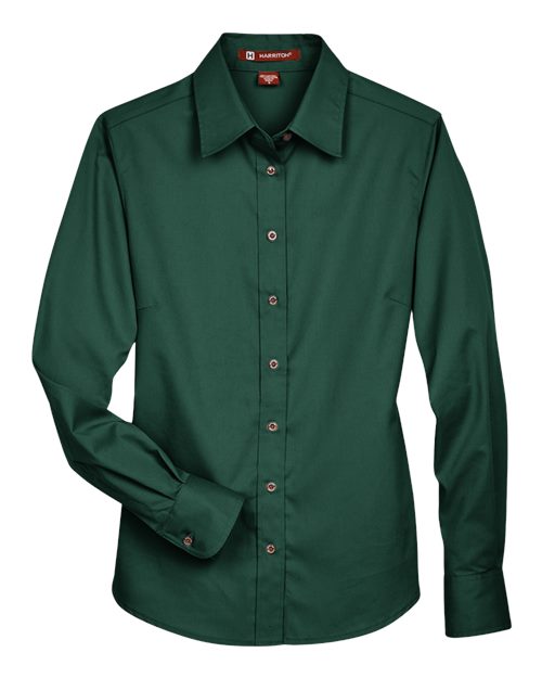 Harriton M500W — Women's Easy Blend™ Long Sleeve Twill Dress Shirt with Stain-Release — Hunter