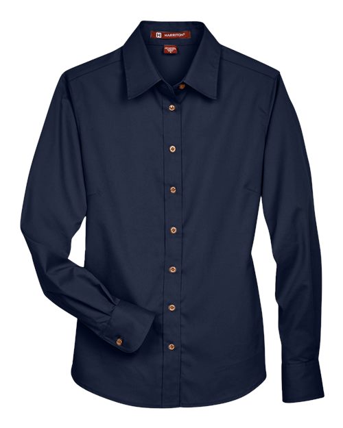 Harriton M500W — Women's Easy Blend™ Long Sleeve Twill Dress Shirt with Stain-Release — Navy