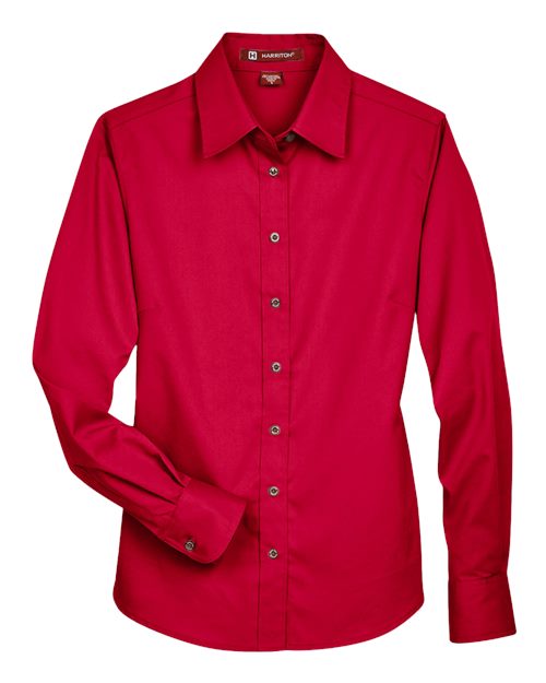 Harriton M500W — Women's Easy Blend™ Long Sleeve Twill Dress Shirt with Stain-Release — Red