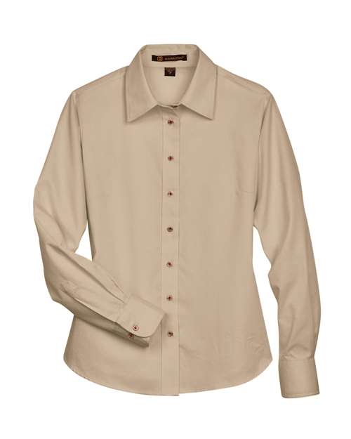 Harriton M500W — Women's Easy Blend™ Long Sleeve Twill Dress Shirt with Stain-Release — Stone