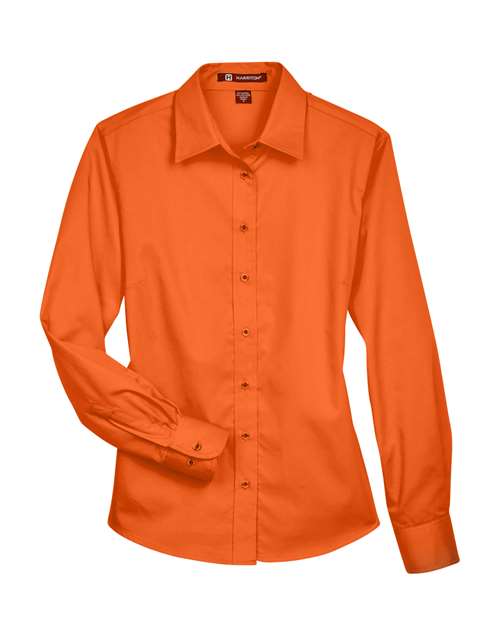 Harriton M500W — Women's Easy Blend™ Long Sleeve Twill Dress Shirt with Stain-Release — Team Orange