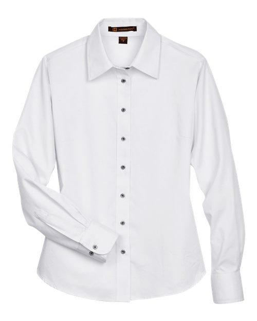 Harriton M500W — Women's Easy Blend™ Long Sleeve Twill Dress Shirt with Stain-Release — White