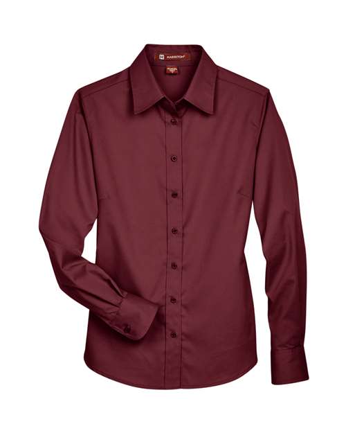 Harriton M500W — Women's Easy Blend™ Long Sleeve Twill Dress Shirt with Stain-Release — Wine