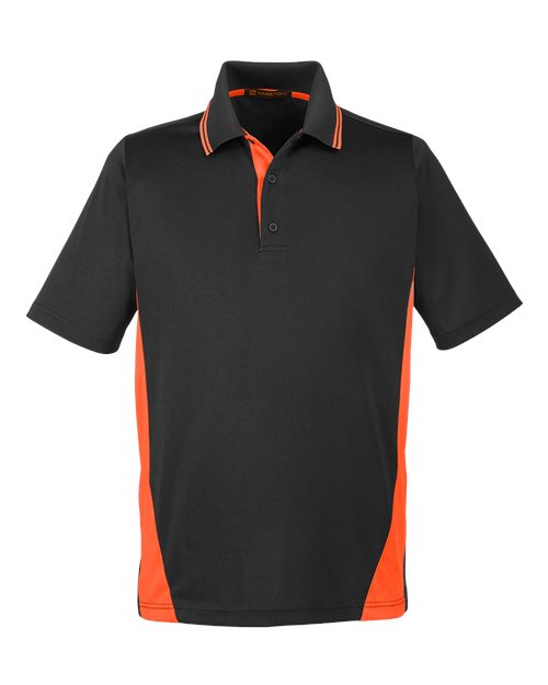 Harriton M386 — Men's Flash Snag Protection Plus IL Colorblock Polo — Black/ Team Orange