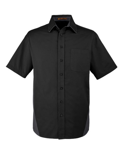 Harriton M586 — Men's Flash IL Colorblock Shirt — Black/ Dark Charcoal
