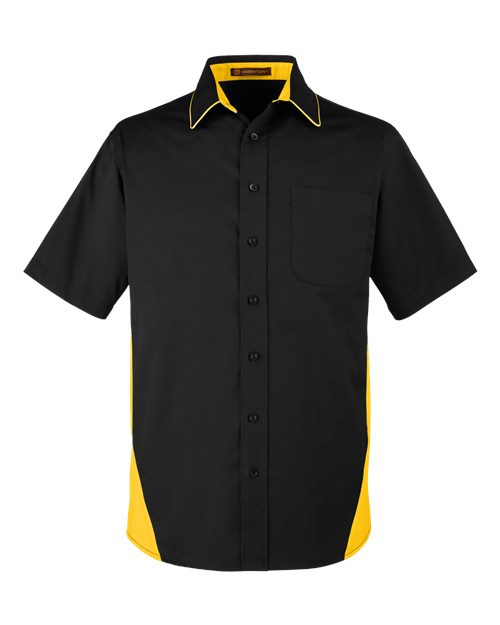 Harriton M586 — Men's Flash IL Colorblock Shirt — Black/ Sunray Yellow