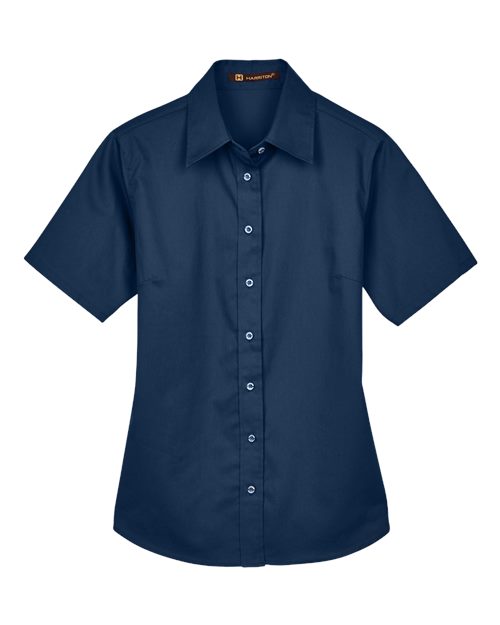 Harriton M500SW — Women's Easy Blend™ Short Sleeve Twill Dress Shirt with Stain-Release — Navy