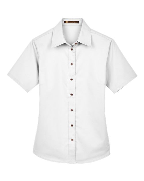 Harriton M500SW — Women's Easy Blend™ Short Sleeve Twill Dress Shirt with Stain-Release — White