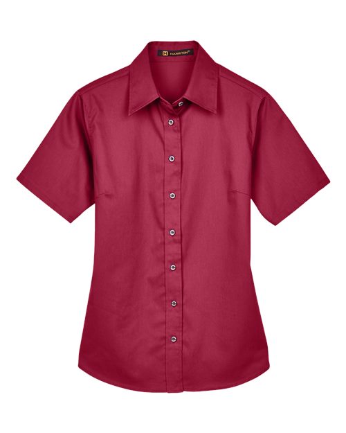 Harriton M500SW — Women's Easy Blend™ Short Sleeve Twill Dress Shirt with Stain-Release — Wine